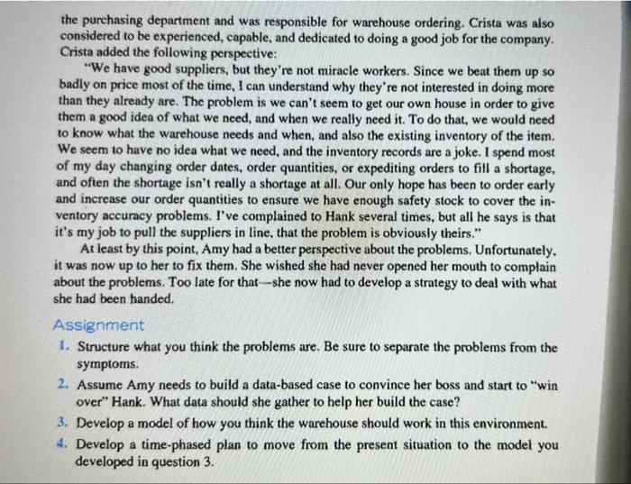 the purchasing department and was responsible for