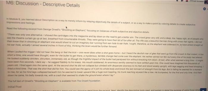 M6. Discussion - Descriptive Details Module you