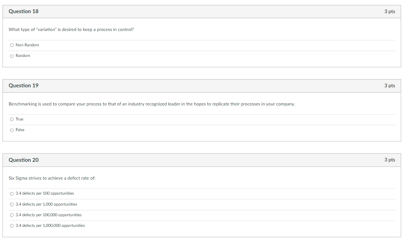 Question 18 3 pts What type of "variation is