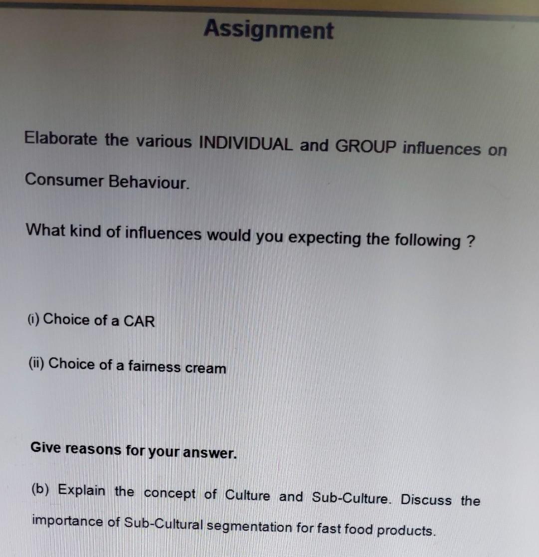 Elaborate the various INDIVIDUAL and GROUP