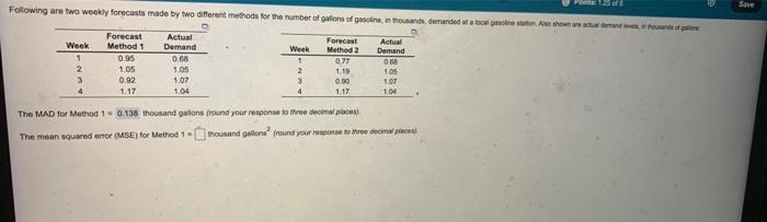 Following are two weekly forecasts made by two