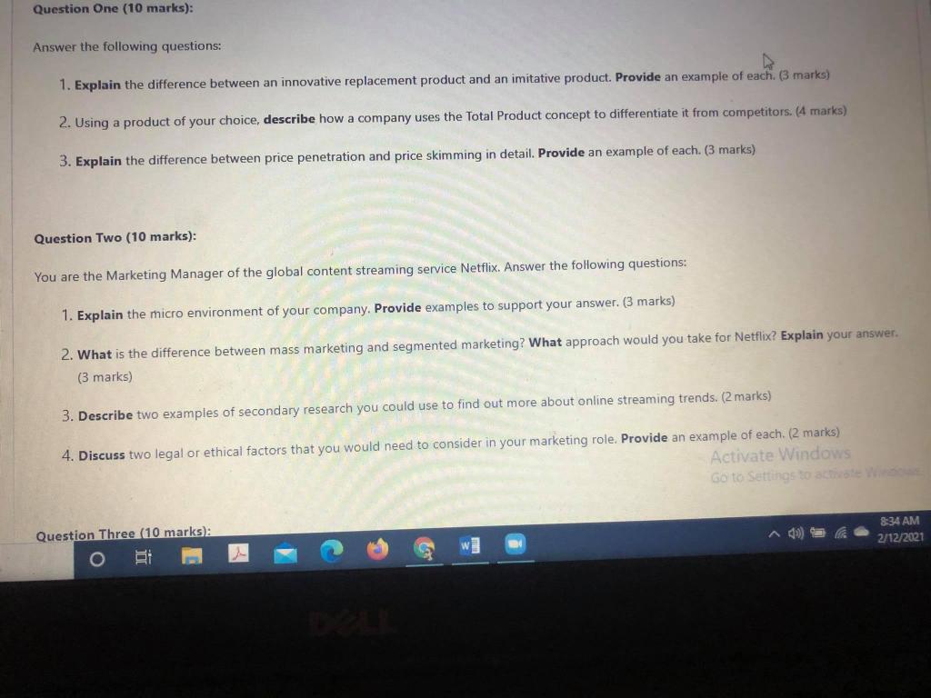 Question One (10 marks): Answer the following