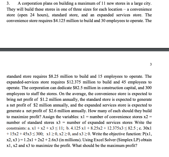 Please Use Excel Solver (Simplex LP) 3. A