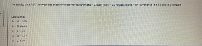 An activity on a PERT network has these time