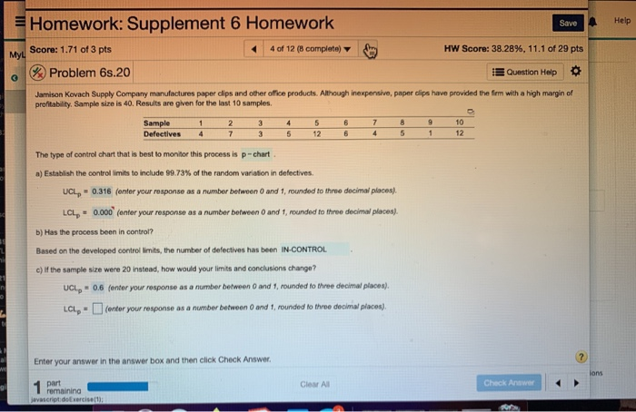 Save Help Homework: Supplement 6 Homework MyL