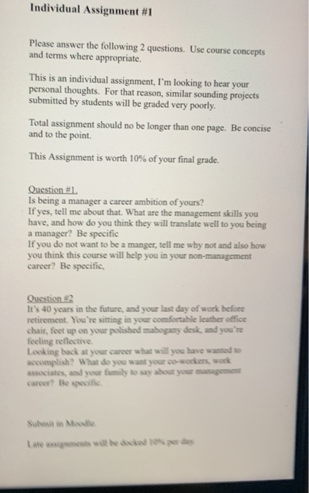 Individual Assignment #1 Please answer the