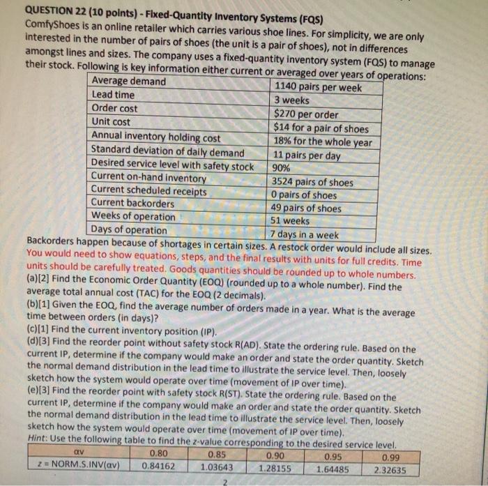 QUESTION 22 (10 points) - Fixed-Quantity