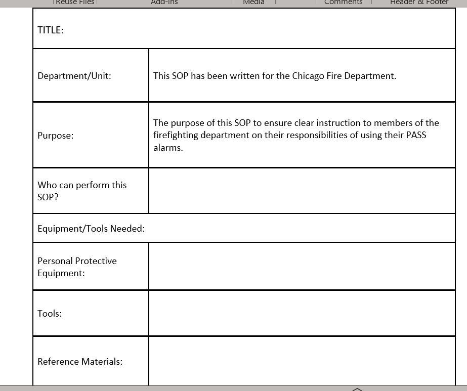 Read the text below and complete the SOP template