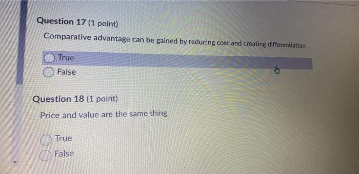 Question 17 (1 point) Comparative advantage can