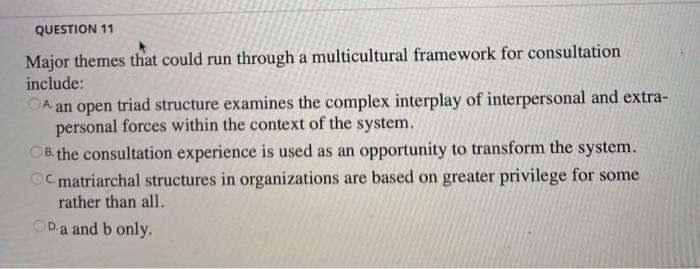 QUESTION 11 Major themes that could run through a