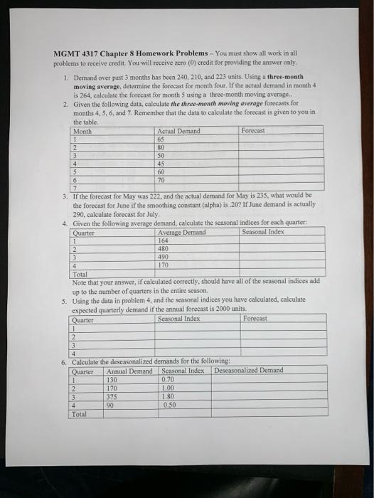 4 MGMT 4317 Chapter 8 Homework Problems - You