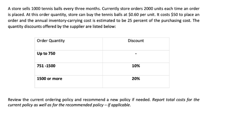 A store sells 1000 tennis balls every three