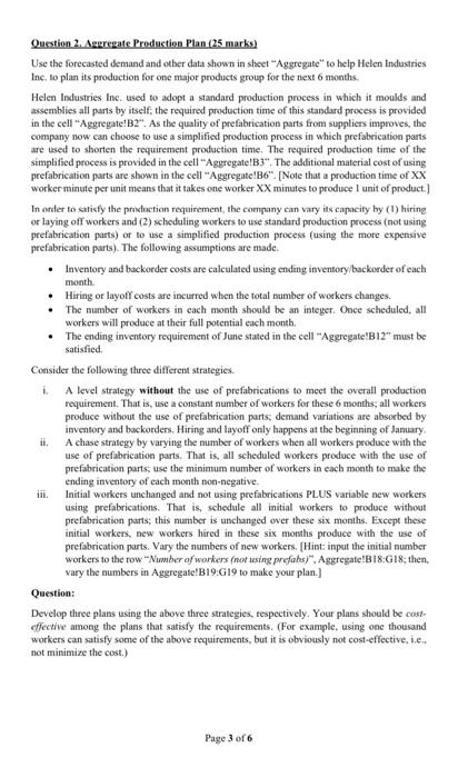 Question 2. Aggregate Production Plan (25 marks)