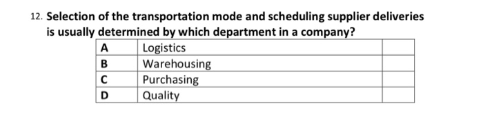 12. Selection of the transportation mode and