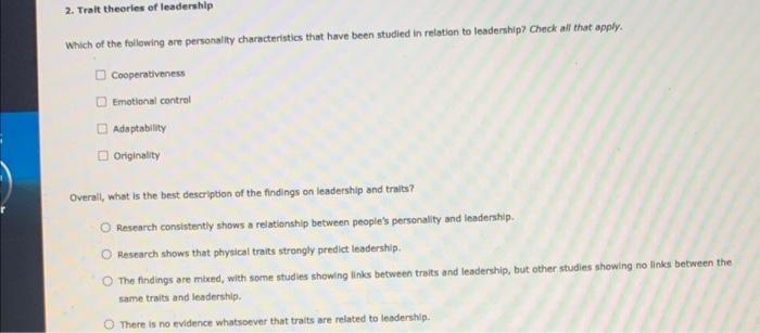 Which of the follewing are personality