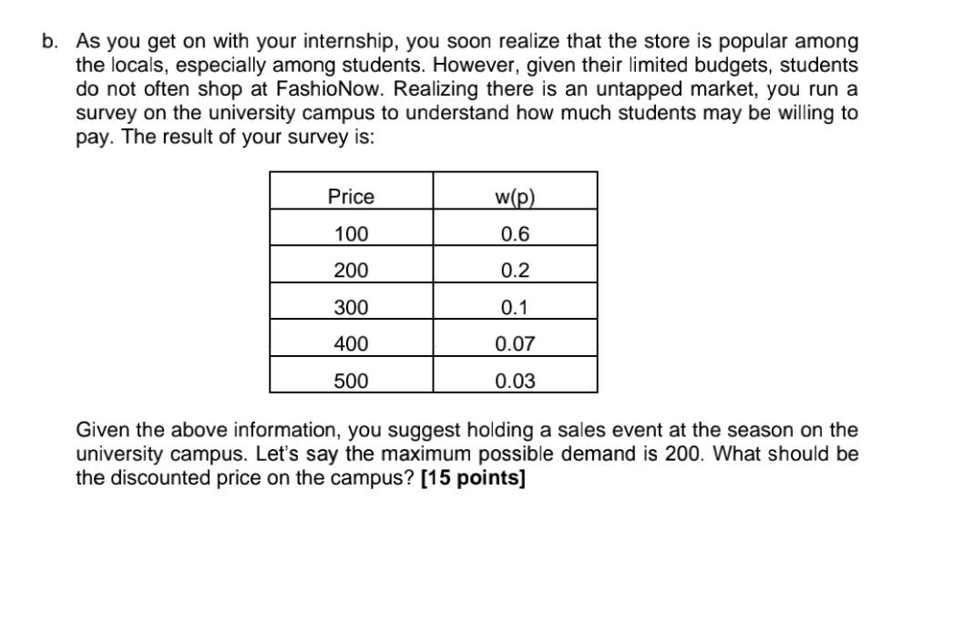 3. You just arrived at your summer job-pricing