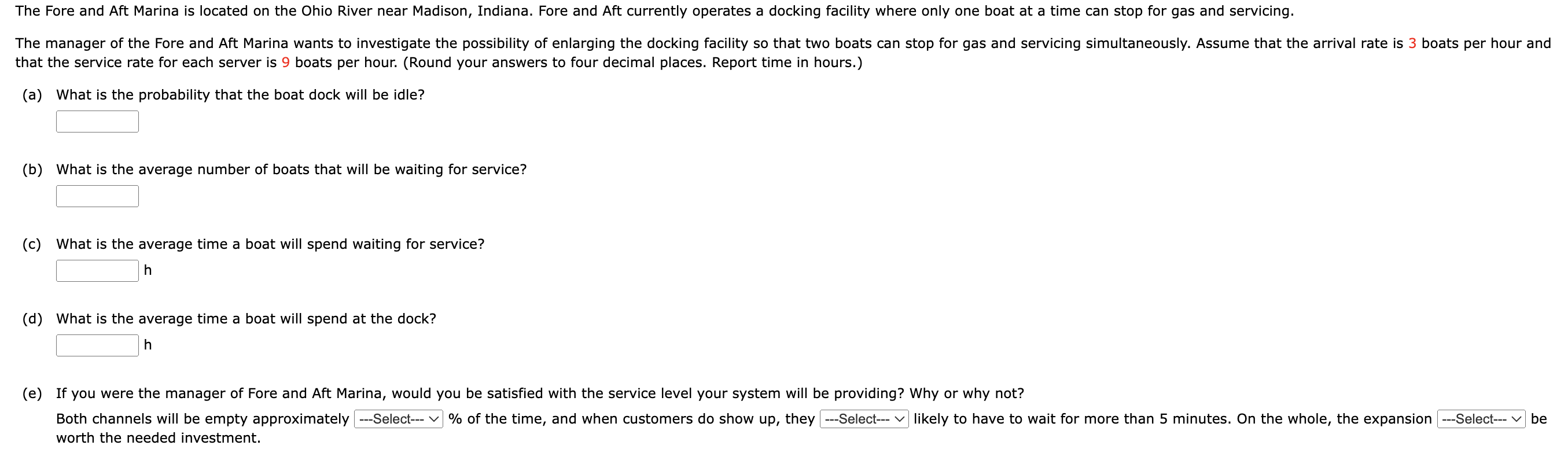 that the service rate for each server is 9 boats