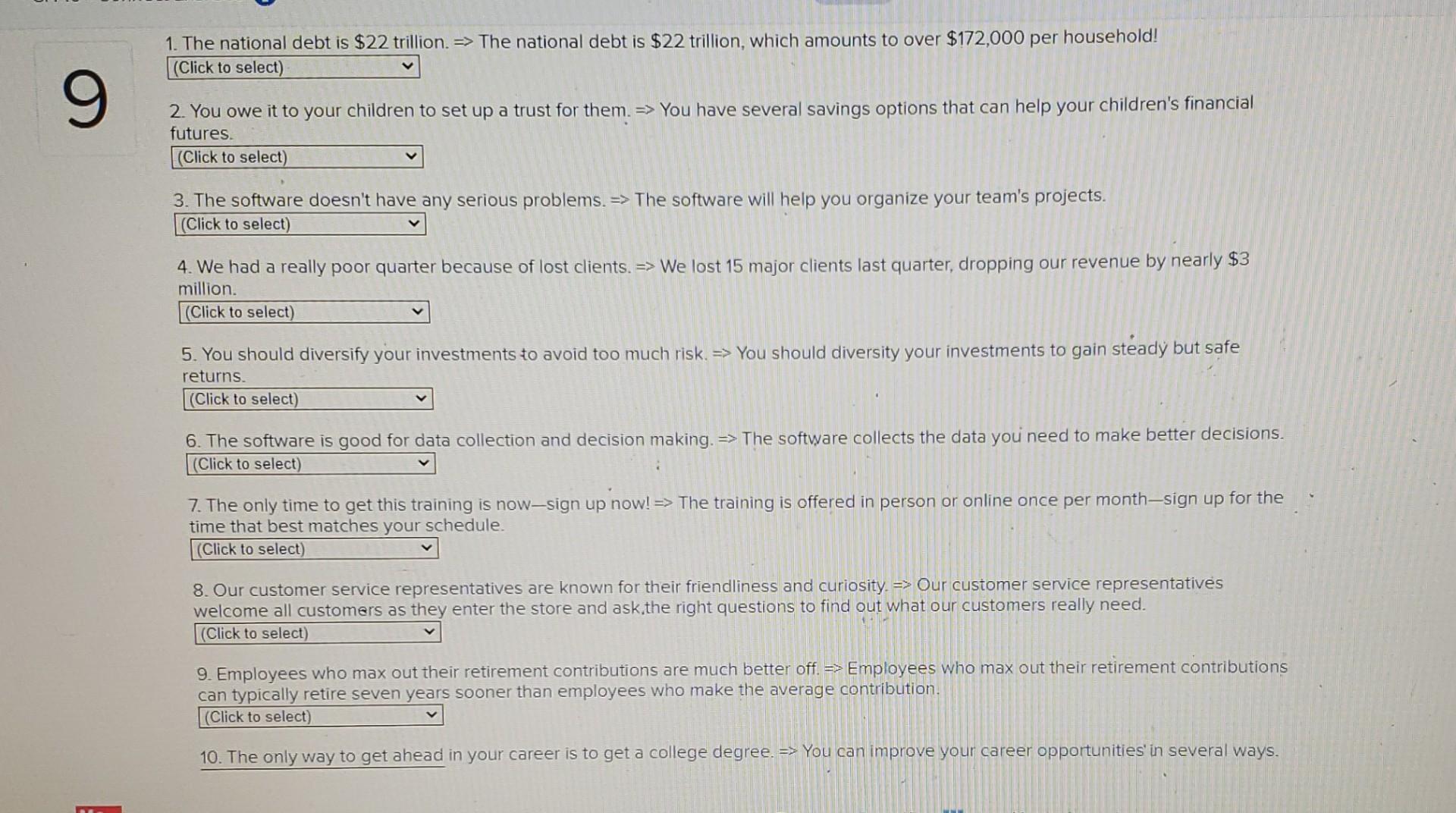 options are: making tangible statements using