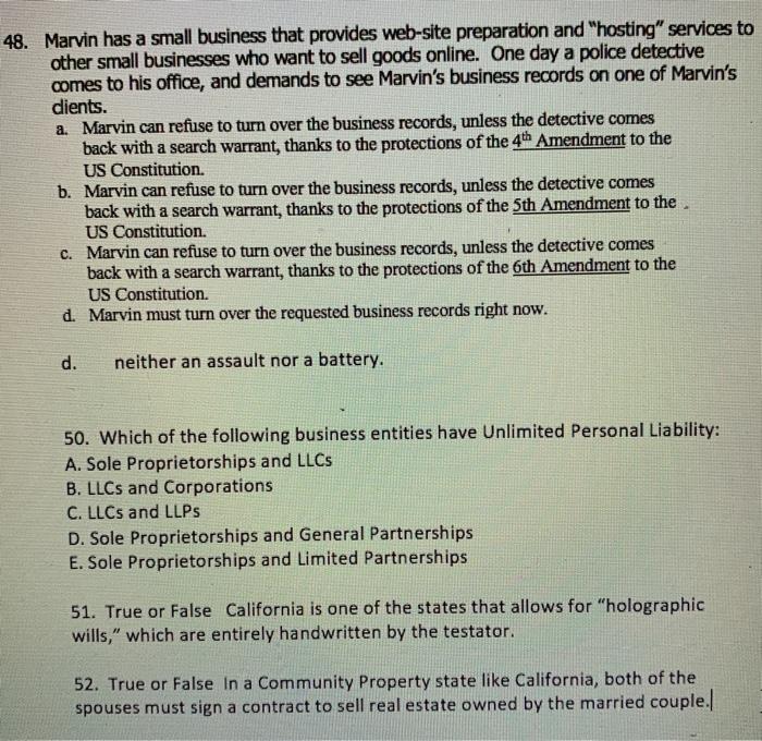 48. Marvin has a small business that provides