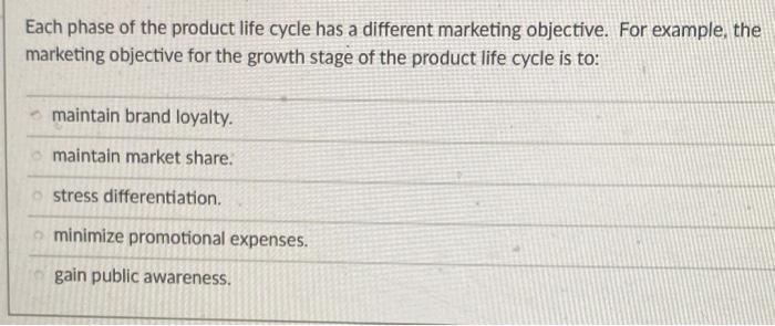 Each phase of the product life cycle has a