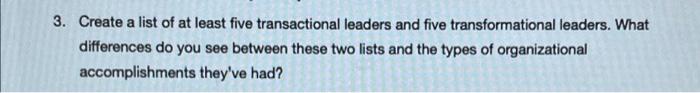 3. Create a list of at least five transactional