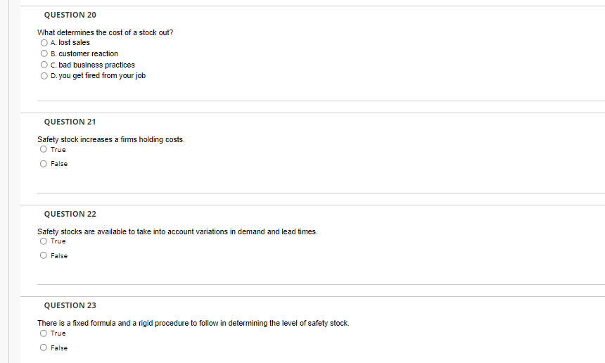 QUESTION 20 What determines the cost of a stock