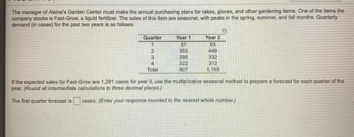 The manager of Alaina's Garden Center must make