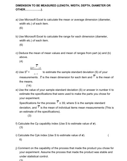 Example of how measurement results are tabulated.