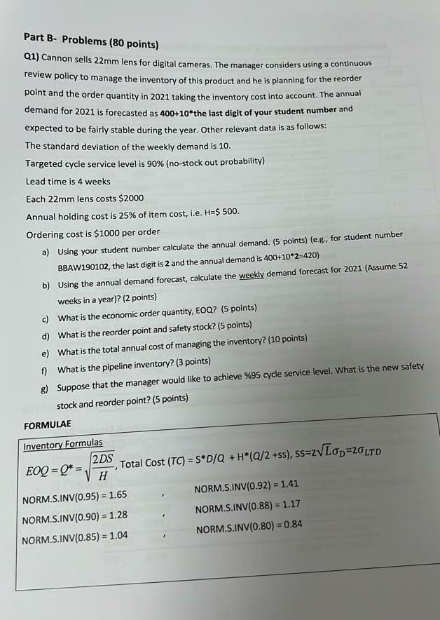 student id last digit: 20 Part B-Problems ( 80