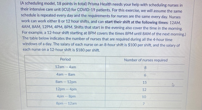 (A scheduling model, 18 points in total) Prisma