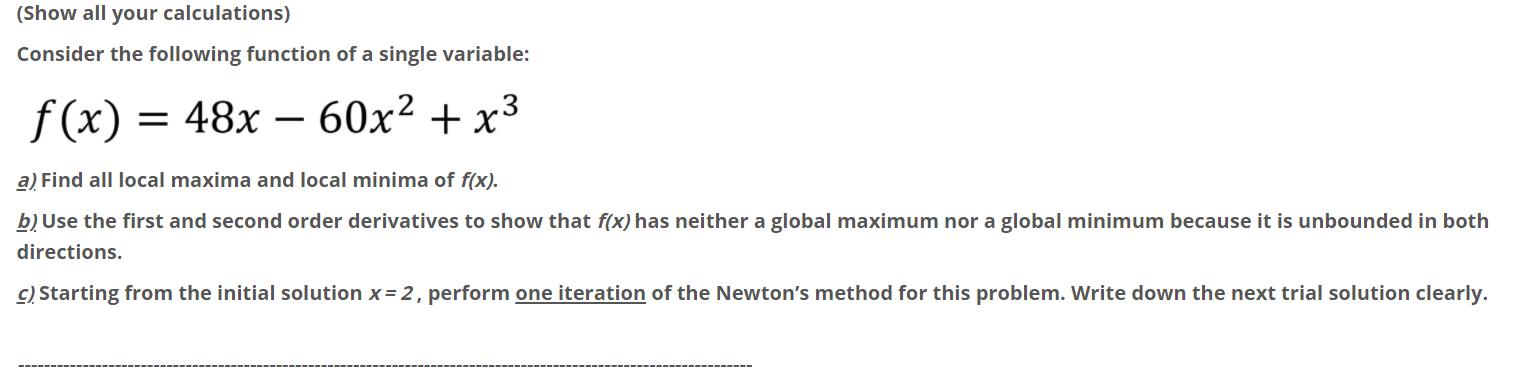 (Show all your calculations) Consider the