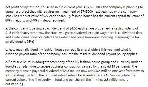 net profit of lily fashion house Itd in the