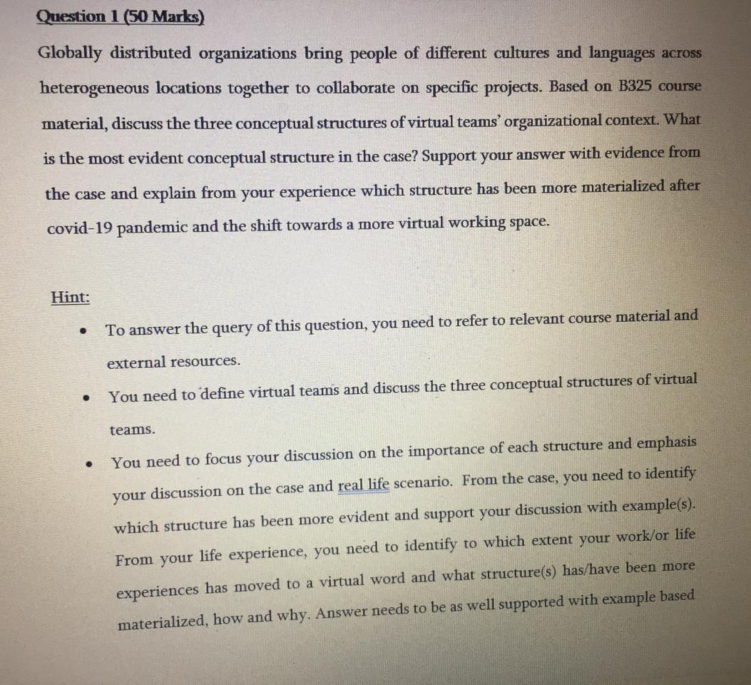 b325 Question 1 (50 Marks) Globally distributed