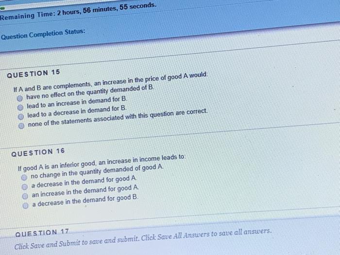 Remaining Time: 2 hous, 57, Question Completion