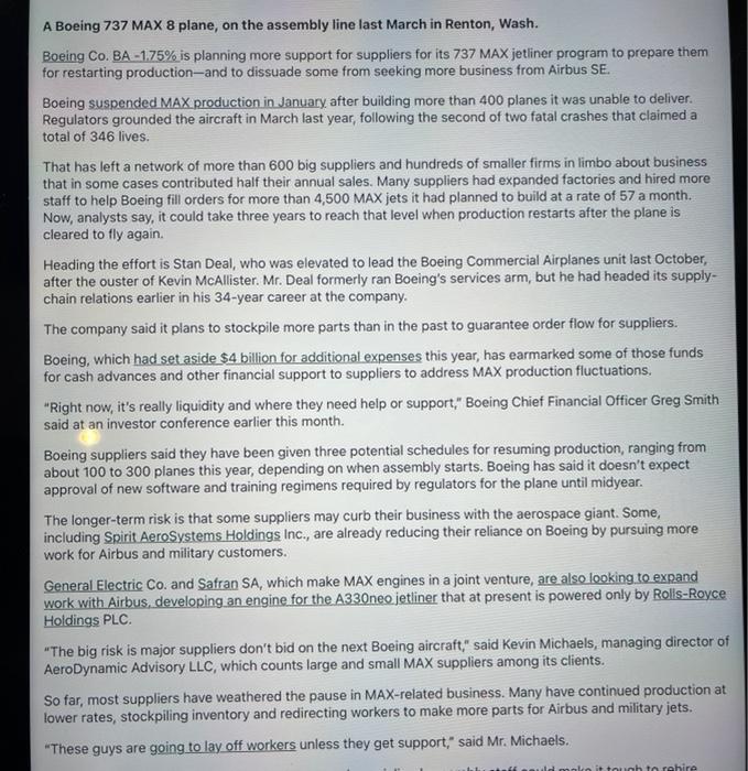 explain how boeing's suplliers reducing their