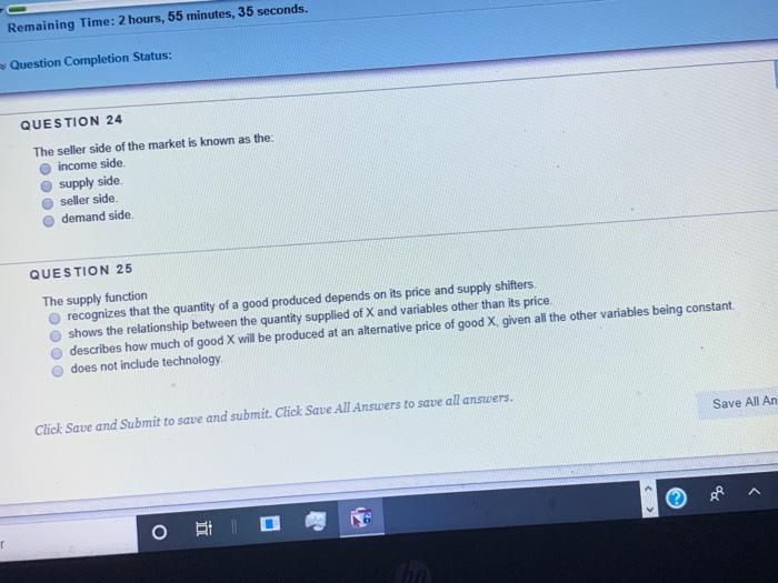 Remaining Time: 2 hous, 57, Question Completion