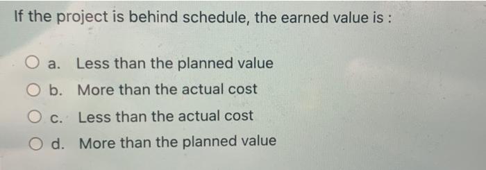 If the project is behind schedule, the earned