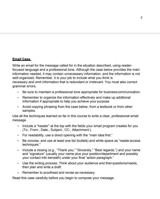 2 Email Case Write an email for the message