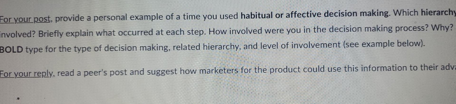 For your post, provide a personal example of a