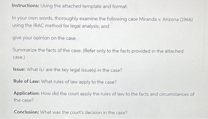 hello, i need help IRAC with this case ? FACTS OF