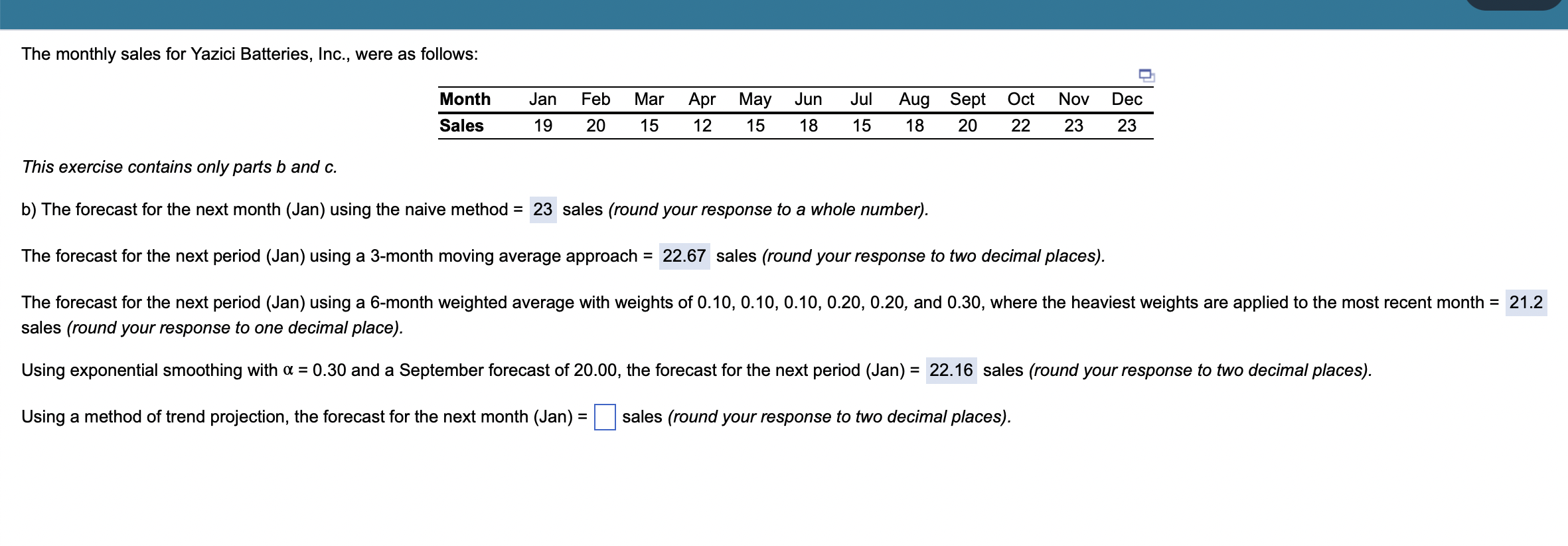 Need help finding trend projection. Question: