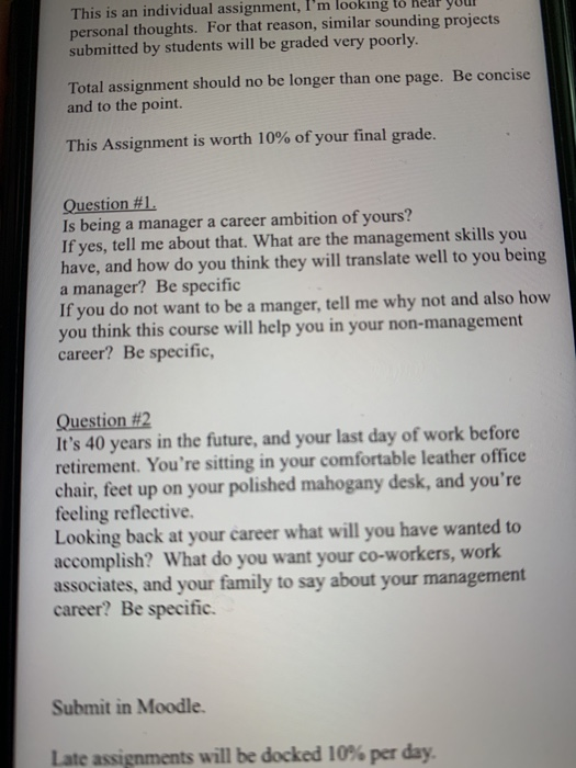 This is an individual assignment, I'm looking to