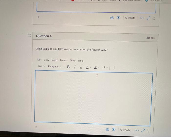O words Question 4 30 pts What steps do you take