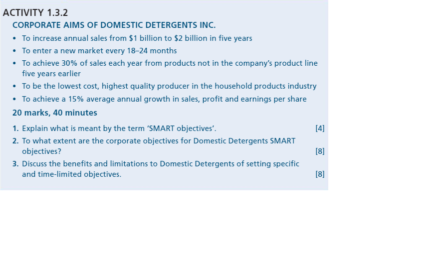 ACTIVITY 1.3.2 CORPORATE AIMS OF DOMESTIC