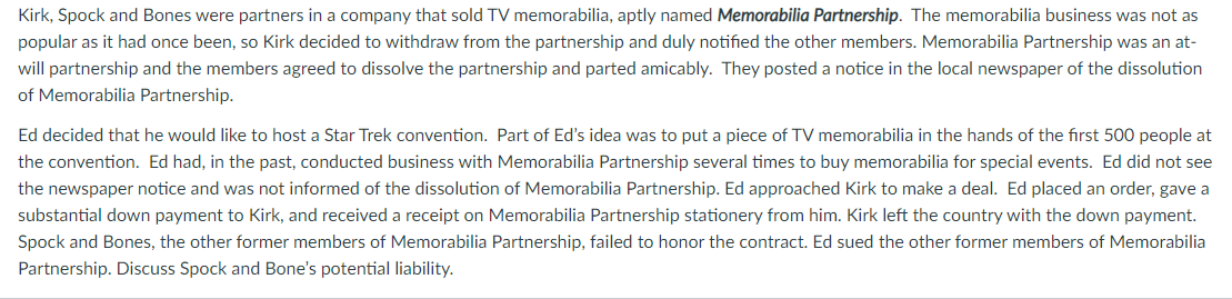 Kirk, Spock and Bones were partners in a company