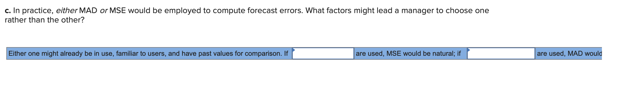 Two different forecasting techniques (F1 and F2)