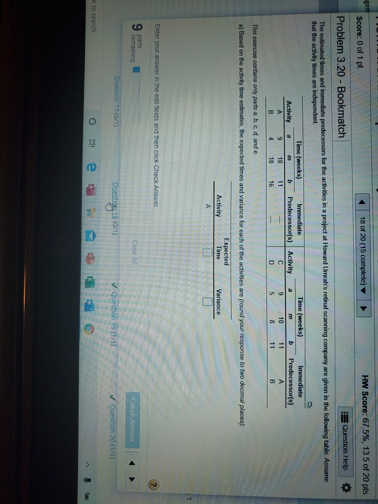 gem HW Score: 67.5%, 13.5 of 20 pts 18 of 20 (15