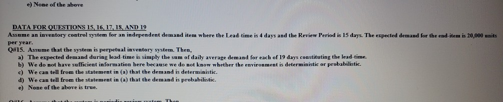 Assume an inventory control system for an