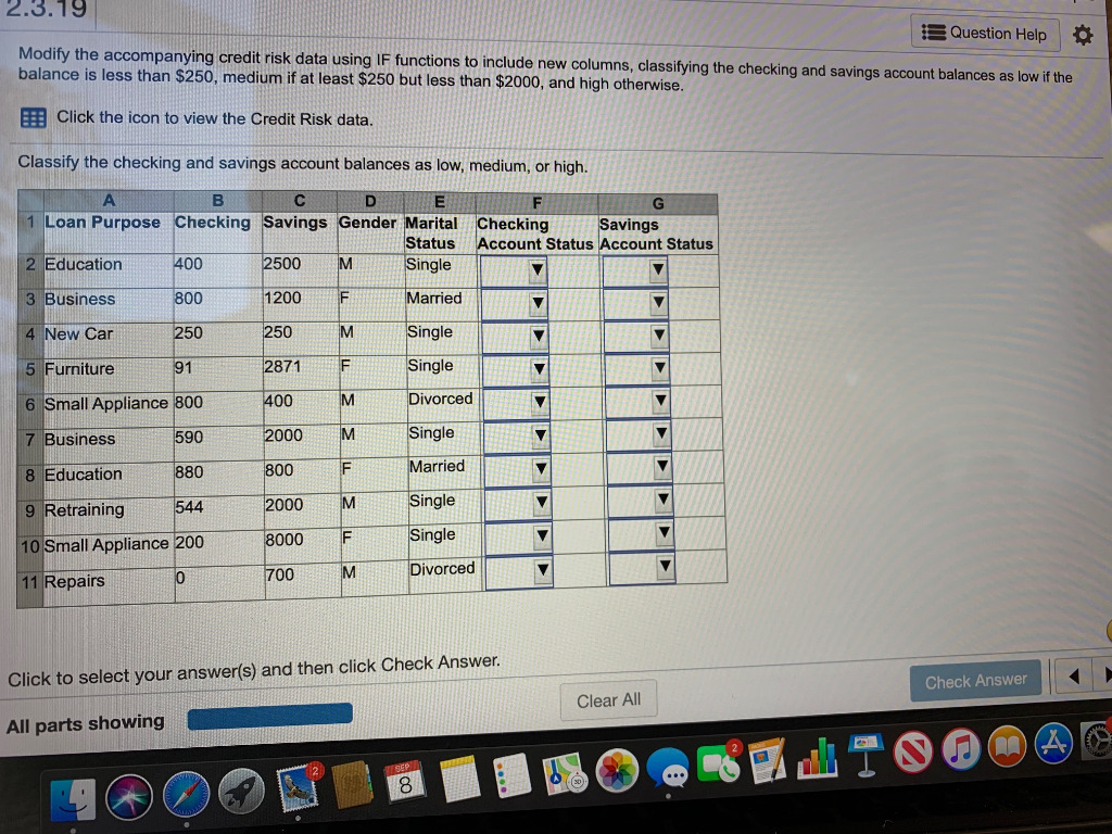 ccompanying credit risk data using IF functions