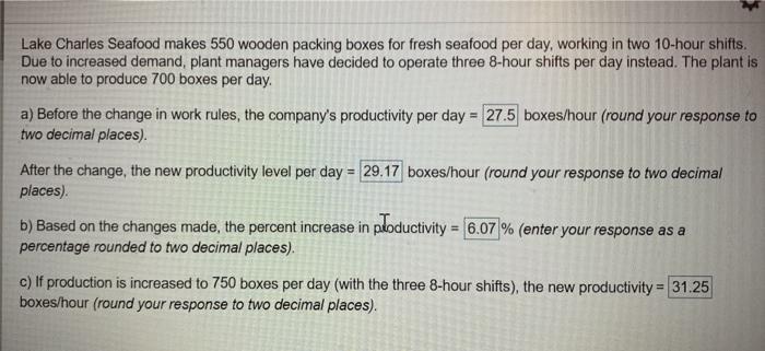 are those answers correct? Lake Charles Seafood